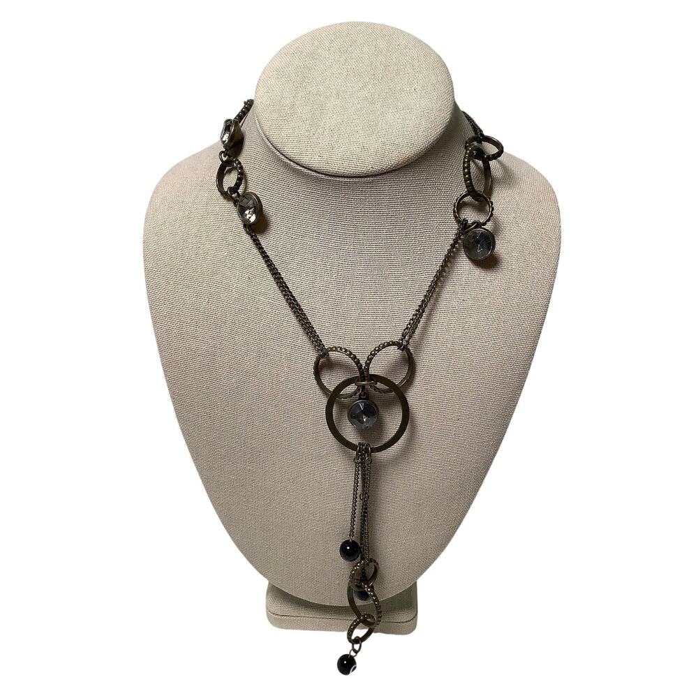 SFERRA Bronze Circle Link Lariat Y Drop Necklace Statement Vintage Boho F16-27